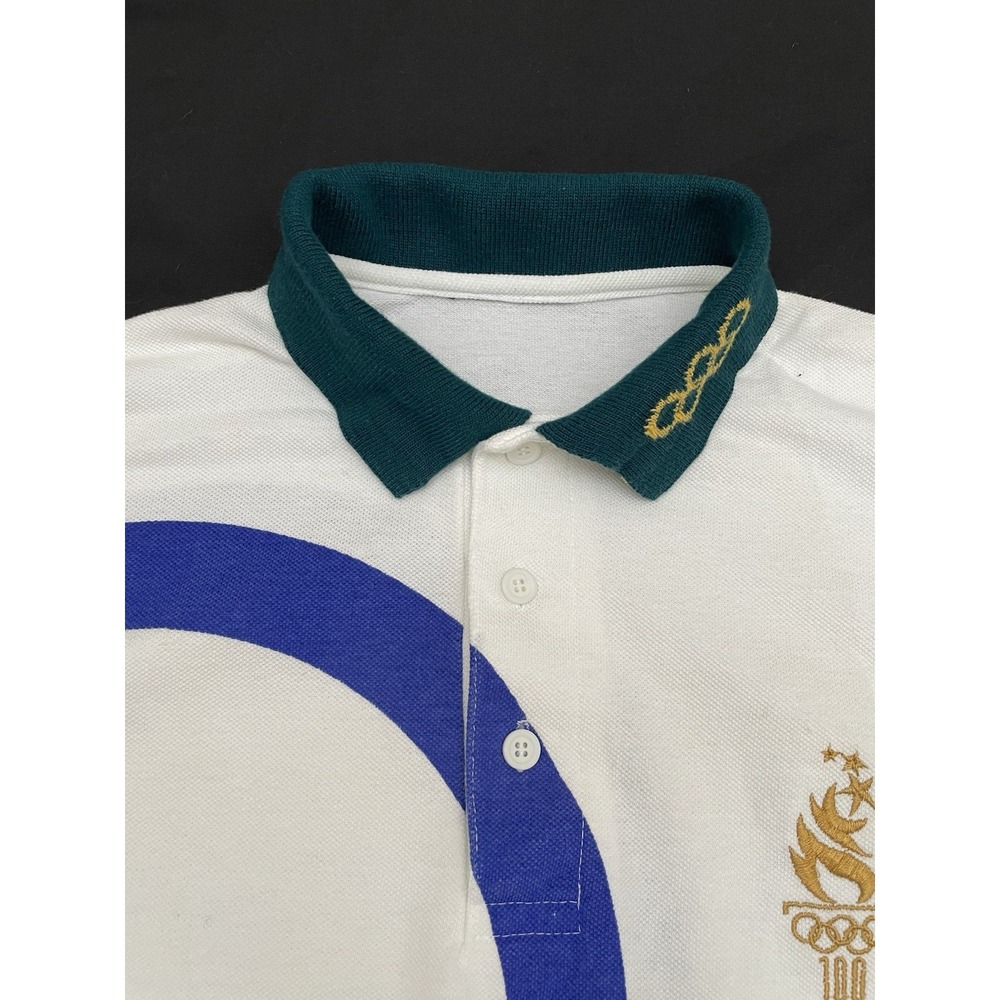 Vintage 1996 Atlanta Olympics AOP Volunteer Hanes Polo M Made in USA Colorblock - Picture 4 of 7